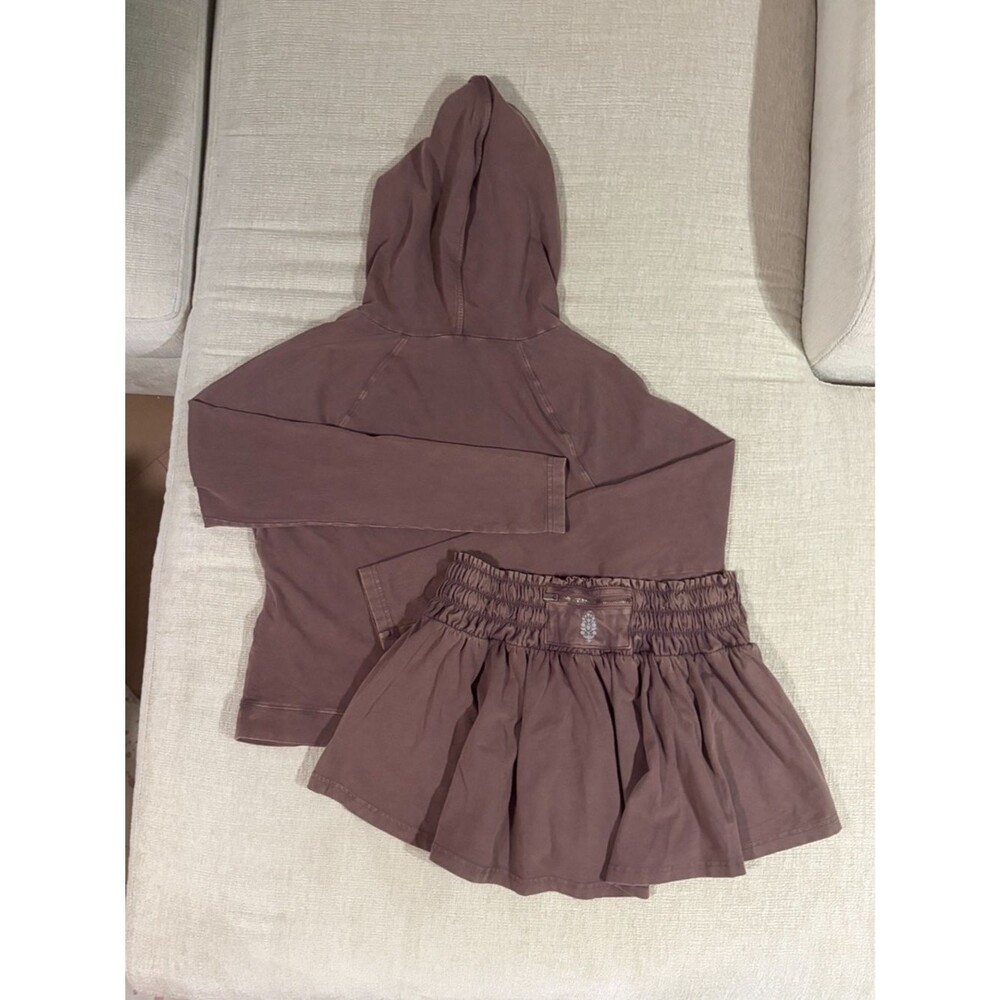 Free People Movement Hot Shot Smocked Skirt Set Hoodie Top Cocoa Medium NEW NWT - Picture 8 of 12